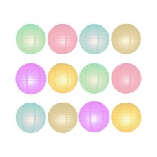 12" Paper Lanterns Round 'Pastel' - Regular Wire Party Pack  (12 pieces)